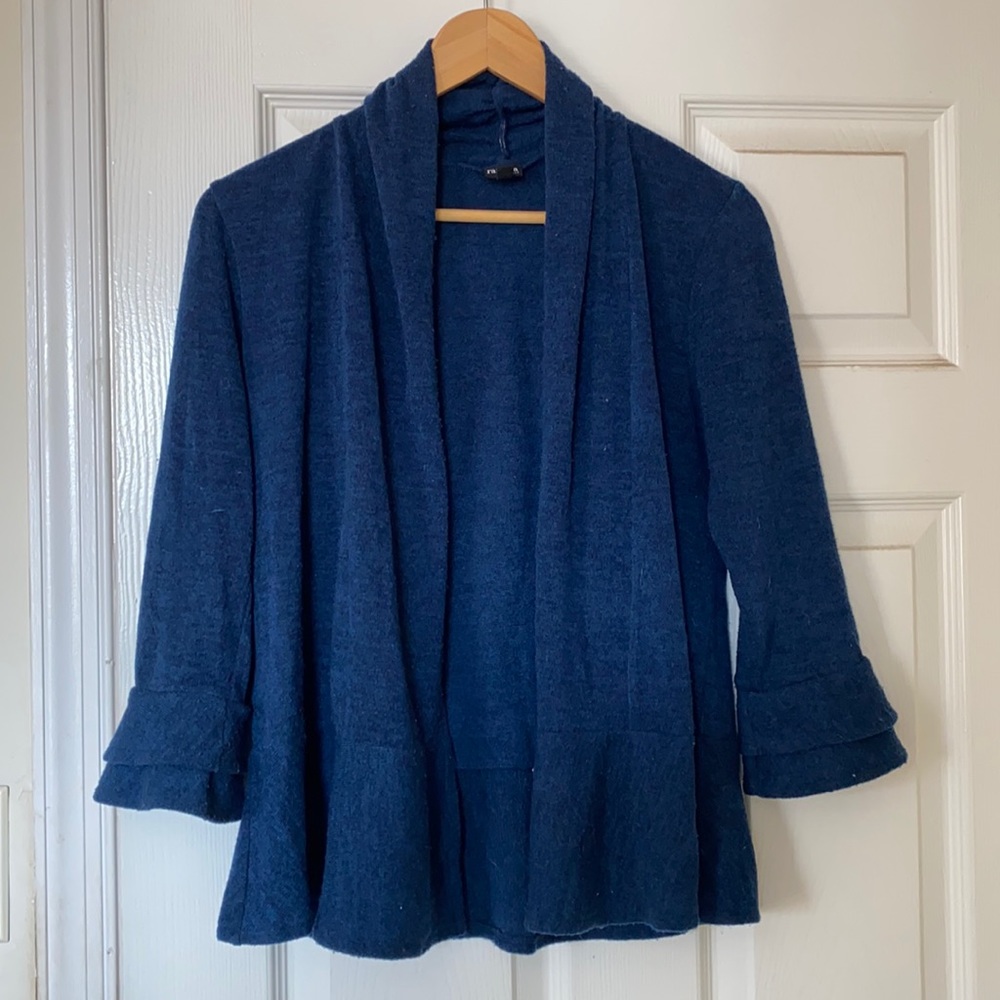 Rafaella Petite Blue Ruffle Cardigan